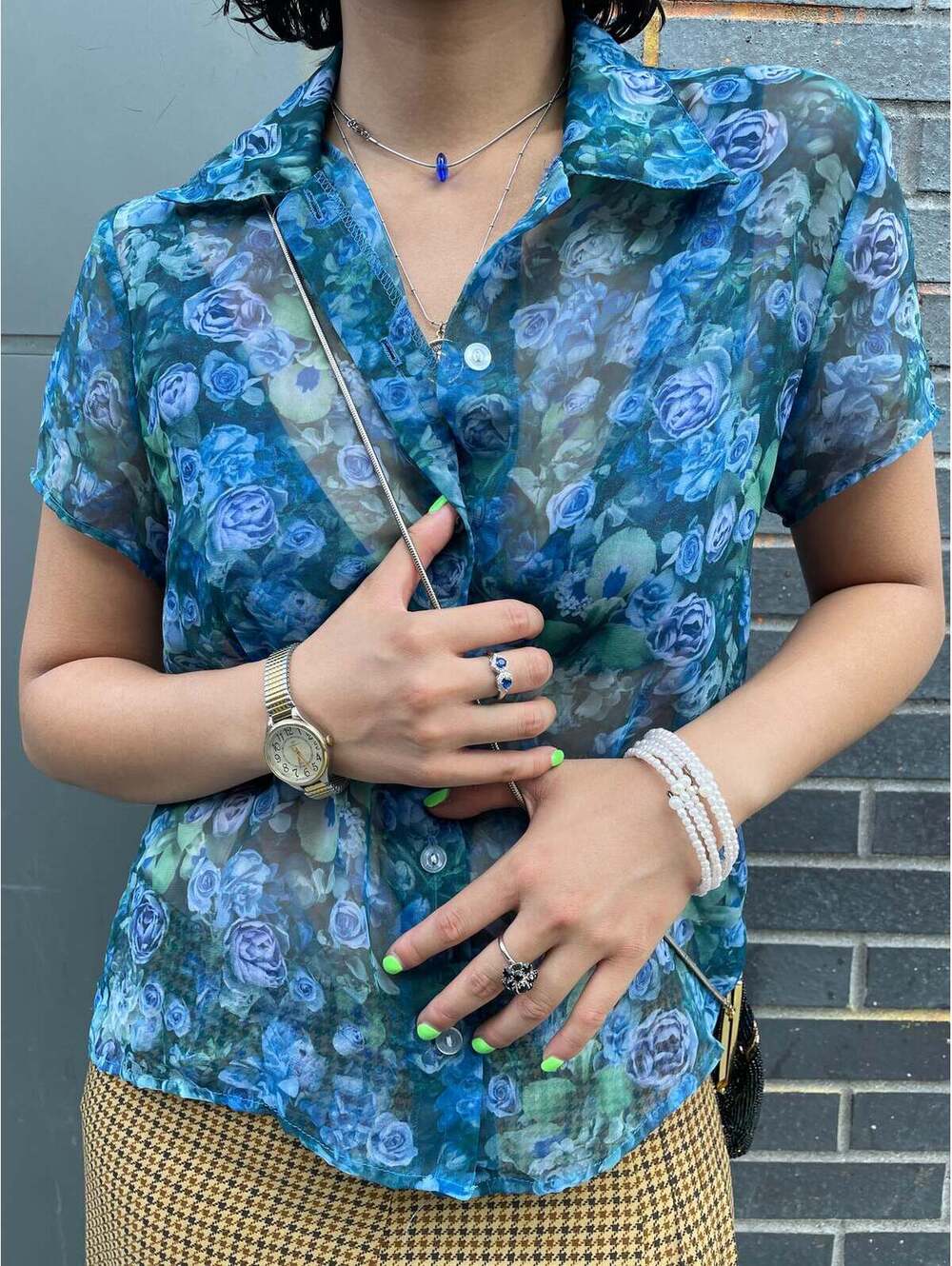 90s Era Sheer Floral Blouse